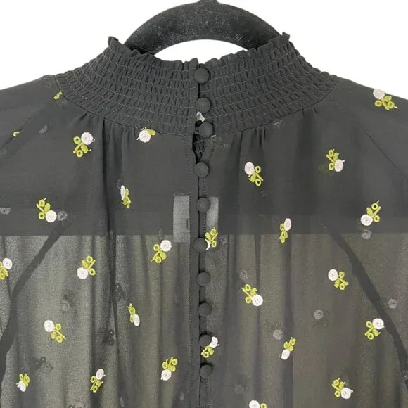 CAbi Black Sheer Embroidered Floral Blouse | XL Style 5338 Romantic Boho Top - Picture 7 of 10